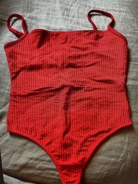 Red Ribbed Kids One-Piece Swimsuit